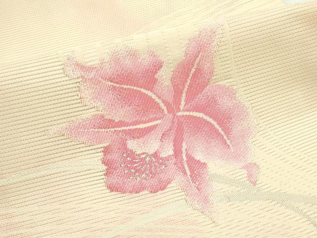 平和屋着物*夏物 九寸名古屋帯 草花文 銀糸 正絹 逸品 未使用 CABJ9179rv