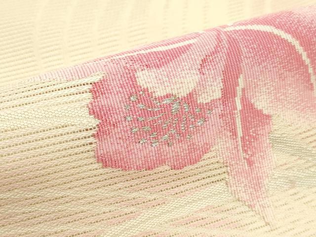 平和屋着物*夏物 九寸名古屋帯 草花文 銀糸 正絹 逸品 未使用 CABJ9179rv