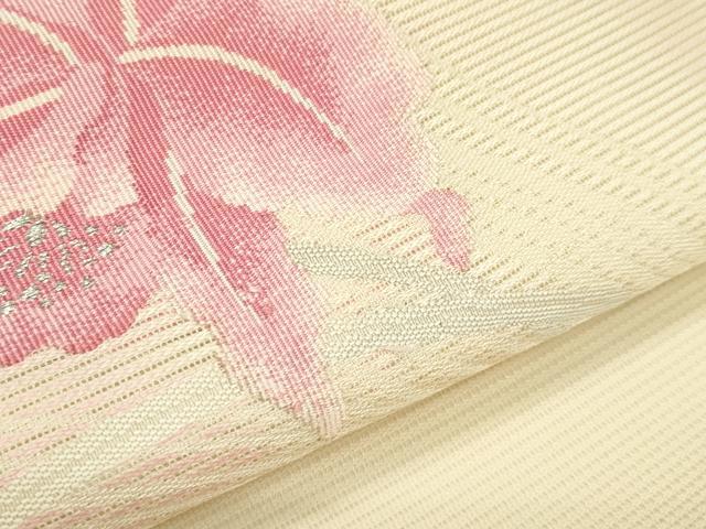 平和屋着物*夏物 九寸名古屋帯 草花文 銀糸 正絹 逸品 未使用 CABJ9179rv