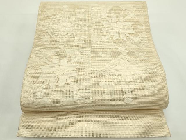 平和屋着物*夏物 八寸名古屋帯 市松花文 正絹 逸品 CABJ9184rv