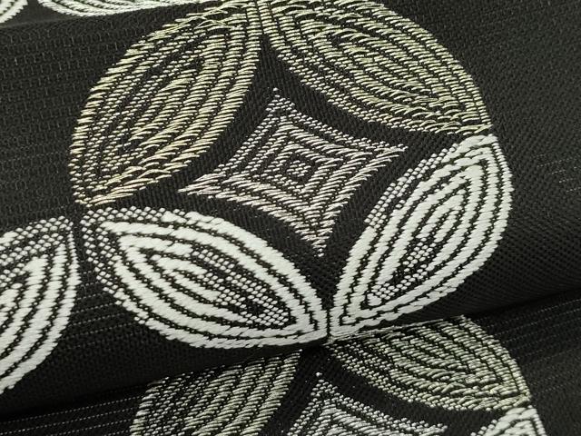平和屋着物*夏物 九寸名古屋帯 七宝文 黒地 金銀糸 正絹 逸品 未使用 CABJ9189rv