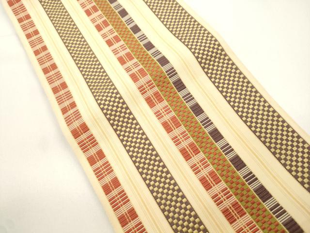 平和屋着物●本場筑前博多織 両面 半幅帯 縞 献上 正絹 逸品 CABJ9210dy
