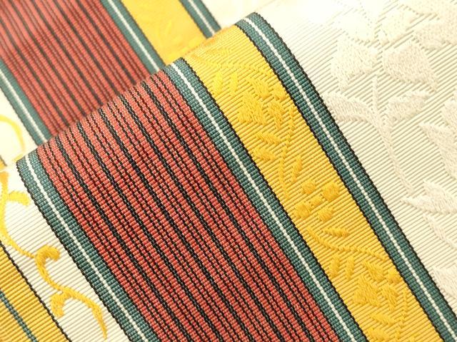 平和屋着物●本場筑前博多織 半幅帯 献美 草花文 原田織物謹製 証紙付き 正絹 逸品 CABJ9213dy