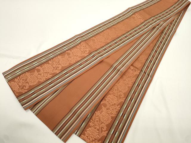 平和屋着物●本場筑前博多織 半幅帯 草花文 小野和也作 証紙付き 正絹 逸品 CABJ9221dy