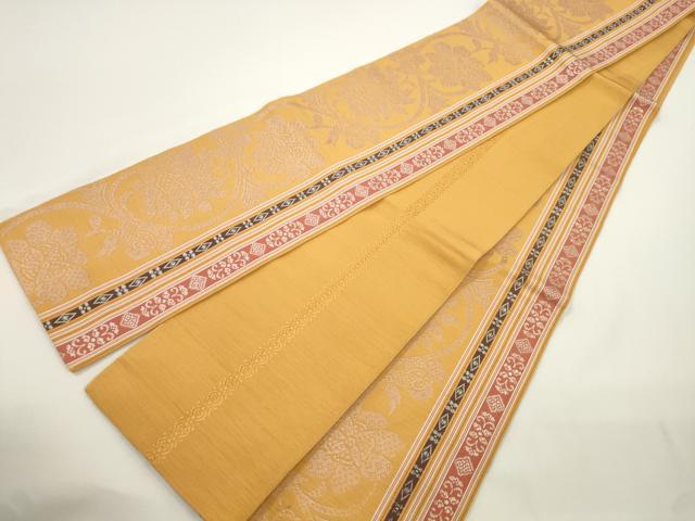 平和屋着物●本場筑前博多織 両面 半幅帯 更紗花文 献上 正絹 逸品 CABJ9233dy