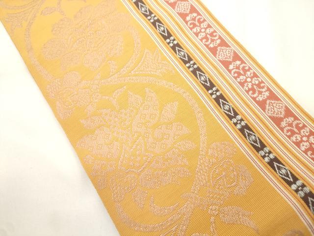 平和屋着物●本場筑前博多織 両面 半幅帯 更紗花文 献上 正絹 逸品 CABJ9233dy
