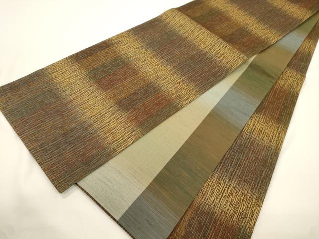 平和屋着物●両面 全通柄袋帯 横段文 金糸 正絹 逸品 CABJ9238dy