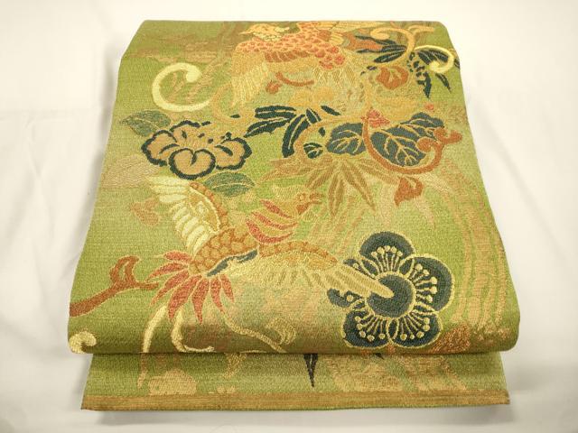 平和屋着物●六通柄袋帯 花鳥文 金糸 正絹 逸品 CABJ9239dy