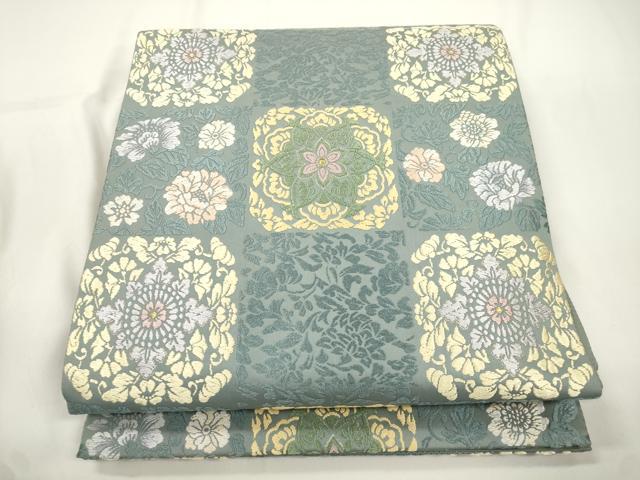 平和屋着物●六通柄袋帯 唐織 格子花文 金糸 正絹 逸品 CABJ9255dy