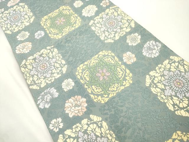 平和屋着物●六通柄袋帯 唐織 格子花文 金糸 正絹 逸品 CABJ9255dy
