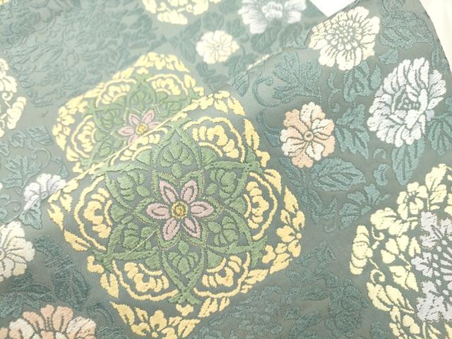 平和屋着物●六通柄袋帯 唐織 格子花文 金糸 正絹 逸品 CABJ9255dy