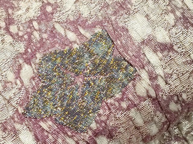 平和屋着物●両面 全通柄袋帯 ふくれ織 黄櫨染 草花文 金糸 正絹 逸品 CABJ9261dy