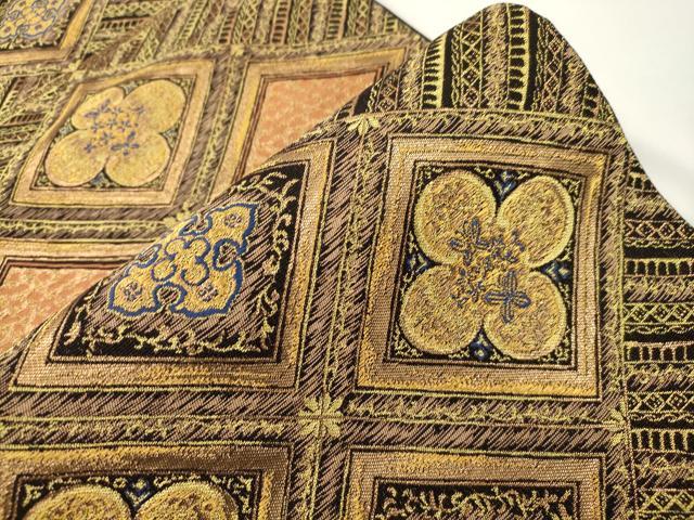 平和屋着物●ファッションデザイナー HIROKO KOSHINO コシノヒロコ 六通柄袋帯 菱花文 金糸 正絹 逸品 CABJ9268dy