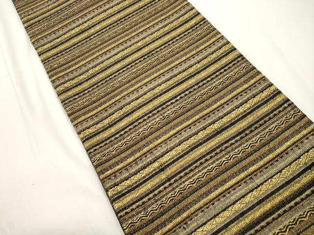 平和屋着物●両面 全通柄袋帯 横段文 金糸 正絹 逸品 CABJ9269dy