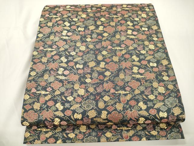 平和屋着物●六通柄袋帯 宝尽くし文 金糸 正絹 逸品 CABJ9272dy
