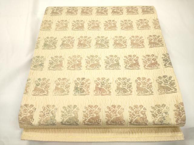 平和屋着物●六通柄袋帯 名物裂花兎 金糸 正絹 逸品 CABJ9279dy
