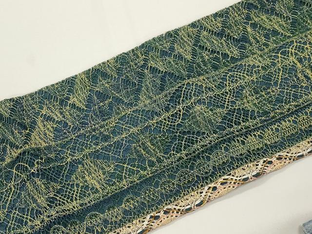 平和屋着物●全通柄九寸名古屋帯 リボン織 幾何学間道 金糸 正絹 逸品 CABJ9281dy