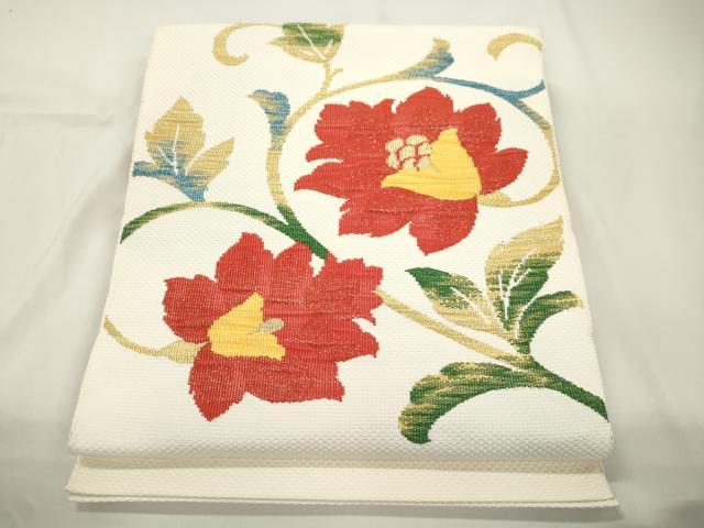 平和屋着物●八寸名古屋帯 花唐草文 金糸 正絹 逸品 CABJ9285dy