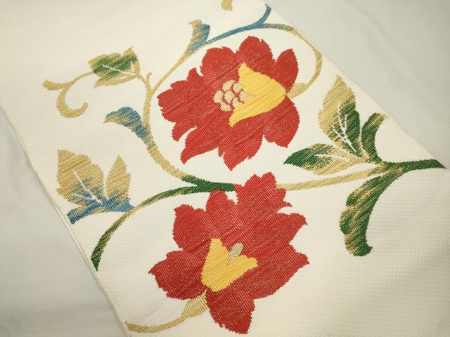 平和屋着物●八寸名古屋帯 花唐草文 金糸 正絹 逸品 CABJ9285dy