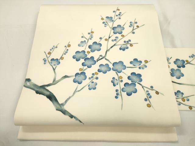 平和屋着物●塩瀬 九寸名古屋帯 枝梅文 金銀彩 正絹 逸品 CABJ9289dy
