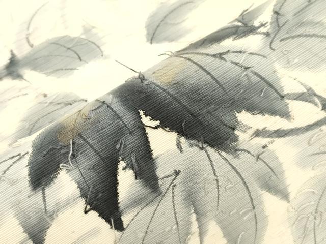 平和屋着物●九寸名古屋帯 作家物 髭紬 手描き 草花文 金彩 正絹 逸品 CABJ9303dy
