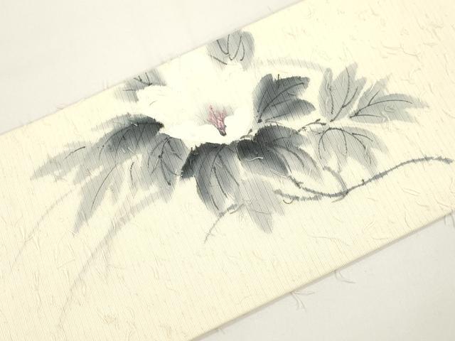 平和屋着物●九寸名古屋帯 作家物 髭紬 手描き 草花文 金彩 正絹 逸品 CABJ9303dy