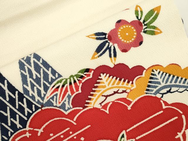 平和屋着物●本場琉球紅型 九寸名古屋帯 松竹梅飛鳥文 鬼しぼ縮緬 正絹 逸品 CABJ9304dy