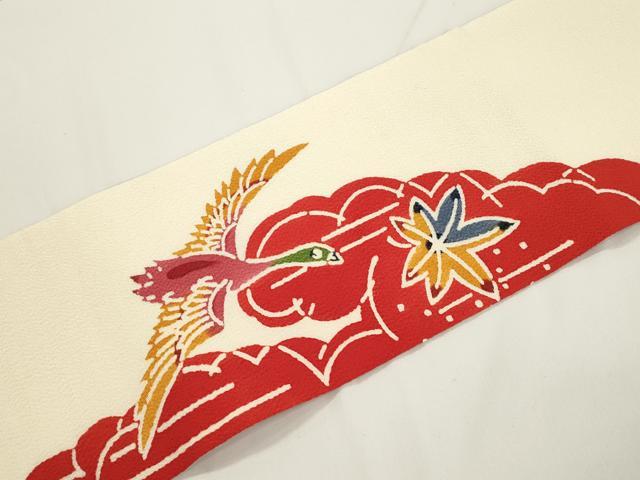 平和屋着物●本場琉球紅型 九寸名古屋帯 松竹梅飛鳥文 鬼しぼ縮緬 正絹 逸品 CABJ9304dy