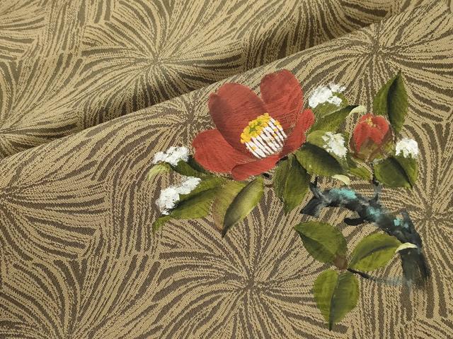 平和屋着物●九寸名古屋帯 手描き 草花文 正絹 逸品 CABJ9306dy