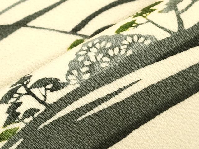 平和屋着物●和染紅型 栗山紅型 栗山吉三郎 九寸名古屋帯 風景文 鬼しぼ縮緬 正絹 逸品 CABJ9308dy