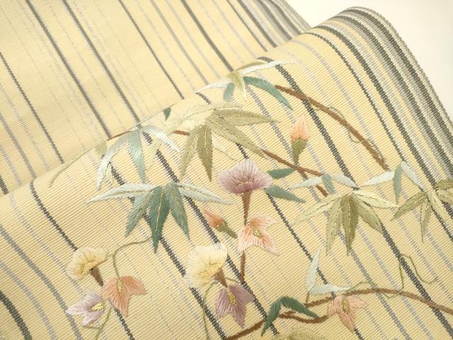平和屋着物●八寸名古屋帯 総刺繍 草花文 金銀糸 正絹 逸品 未使用 CABJ9311dy