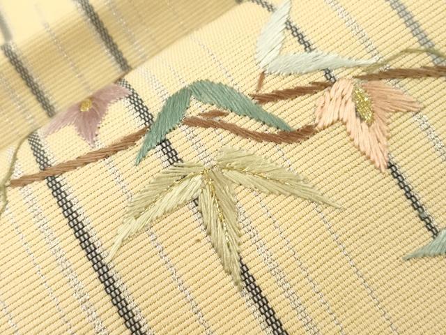 平和屋着物●八寸名古屋帯 総刺繍 草花文 金銀糸 正絹 逸品 未使用 CABJ9311dy