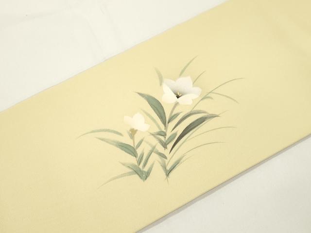 平和屋着物●塩瀬 九寸名古屋帯 手描き 魚 金彩 正絹 逸品 CABJ9314dy