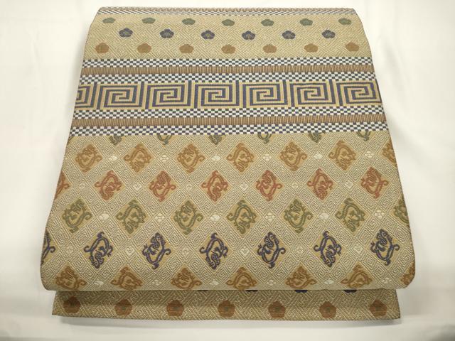 平和屋着物●六通柄袋帯 紹巴 茶禅一味 幾何学文 正絹 逸品 CABJ9327dy