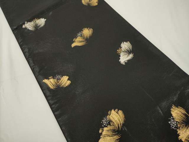 平和屋着物●染織の名門 しょうざん ジャパンオートクチュール 渡辺雪三郎 六通柄袋帯 舞花文 黒地 金銀糸 証紙付き 正絹 逸品 CABJ9333dy