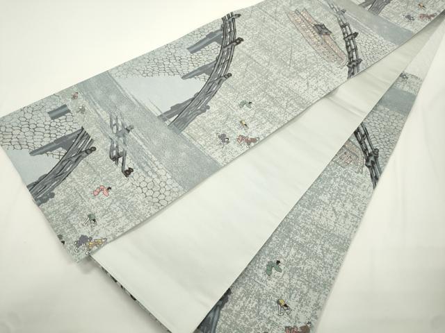 平和屋着物●六通柄袋帯 人物文 金糸 正絹 逸品 CABJ9337dy