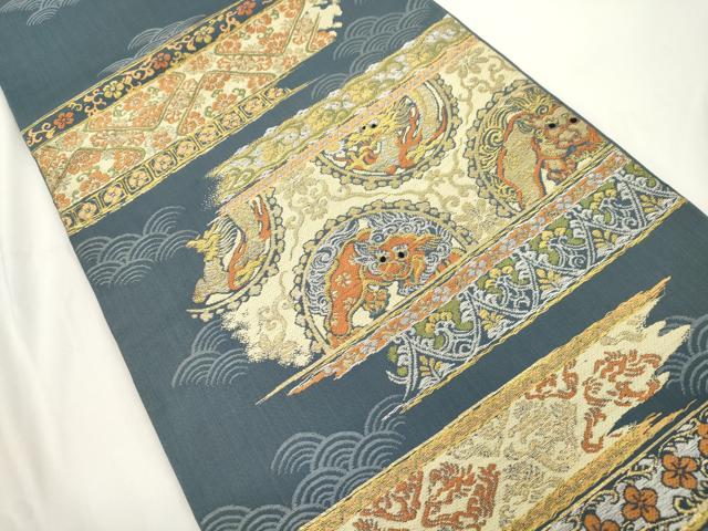 平和屋着物●アンティーク 大正ロマン 六通柄 本袋帯 唐獅子 竜 金銀糸 正絹 逸品 CABJ9347dy