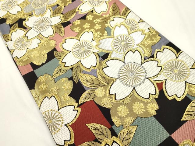 平和屋着物●六通柄袋帯 舞花文 黒地 金銀糸 正絹 逸品 CABJ9354dy
