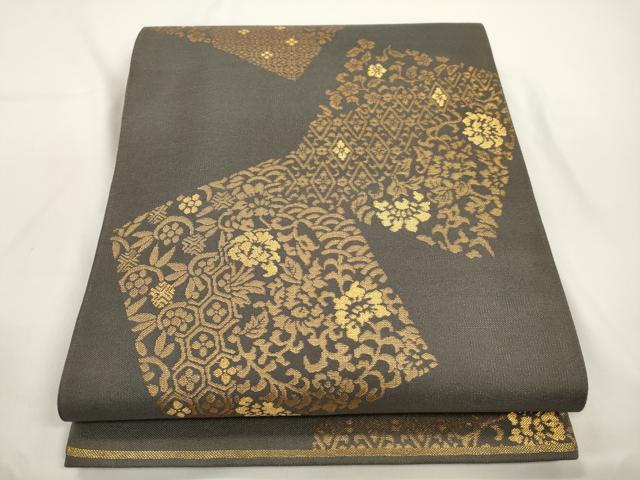 平和屋着物●全通柄 本袋帯 色紙重ね更紗花文 金糸 正絹 逸品 CABJ9360dy