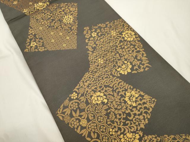 平和屋着物●全通柄 本袋帯 色紙重ね更紗花文 金糸 正絹 逸品 CABJ9360dy