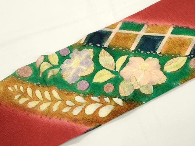 平和屋着物●九寸名古屋帯 辻が花 金彩 鬼しぼ縮緬 正絹 逸品 CABJ9363dy