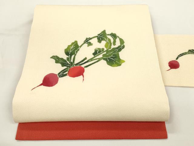 平和屋着物●九寸名古屋帯 型染め 株 鬼しぼ縮緬 正絹 逸品 CABJ9366dy