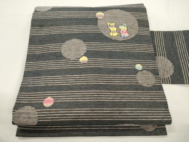 平和屋着物●九寸名古屋帯 動物丸文 正絹 逸品 CABJ9370dy