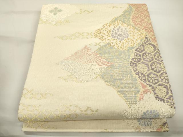平和屋着物●六通柄袋帯 更紗文様 金銀糸 正絹 逸品 CABJ9373dy
