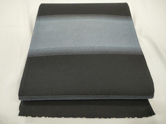 平和屋着物●両面 六通柄袋帯 花唐草文 黒地 金糸 正絹 逸品 CABJ9379dy