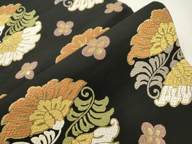 平和屋着物▼六通柄袋帯 唐織 更紗文 黒地 本金箔 正絹 逸品 CABJ9380dy