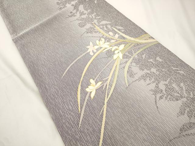 平和屋着物●六通柄袋帯 輝鱗作 綺羅草紙 草花文 金彩 銀通し地 正絹 逸品 CABJ9402dy
