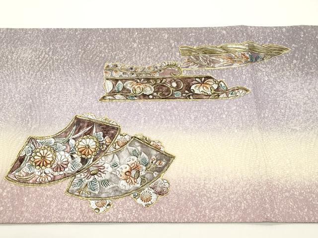 平和屋着物●両面 太鼓柄袋帯 金唐革 地紙草花文 金銀彩 正絹 逸品 未使用 CABJ9405dy
