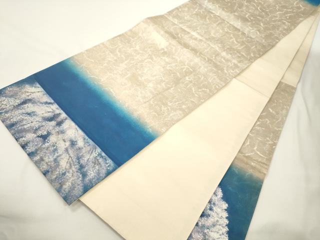 平和屋着物●太鼓柄袋帯 手描き 刺繍 草木文 正絹 逸品 CABJ9407dy