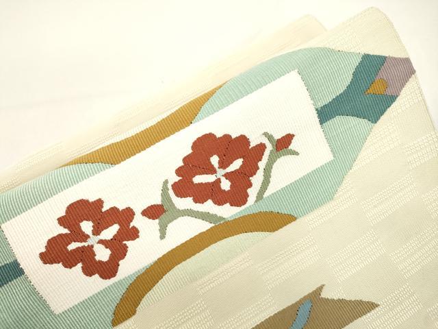 平和屋着物●つけ帯 すくい織 草花文 正絹 逸品 CABJ9416dy